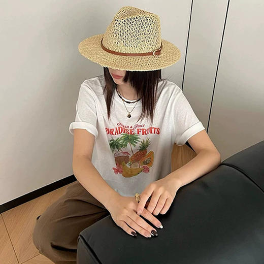 西遇韩系印花白色短袖T恤女2026年夏季新款圆领宽松显瘦百搭上衣SS060447 商品图3