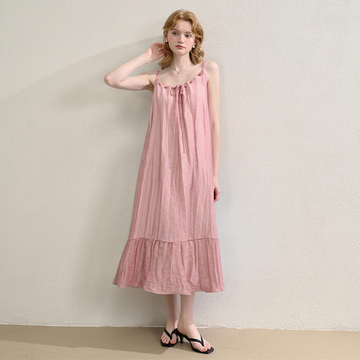 【亚麻】复古串珠缩褶肌理感吊带裙女夏季度假风吊带裙LXD50585 商品图1