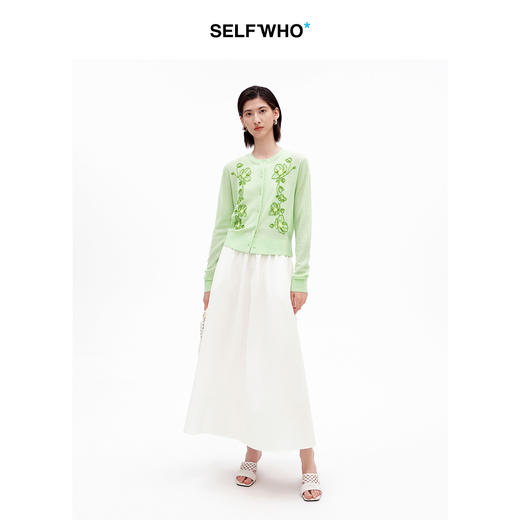 SELFWHO亚麻混纺复古绿绒蒿花型针织开衫女2026夏季新款正肩上衣 商品图2