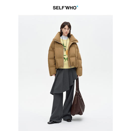 SELFWHO90白鸭绒拿铁咖高领羽绒服女2025冬季新款保暖茧型短外套 商品图3