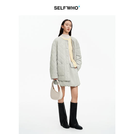 SELFWHO90白鸭绒菱格纹理羽绒服女2025冬季新款宽松防风轻暖外套 商品图1