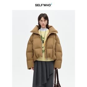 SELFWHO90白鸭绒拿铁咖高领羽绒服女2025冬季新款保暖茧型短外套