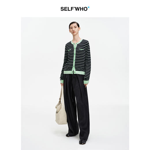 SELFWHO笑脸衣橱天丝羊毛混纺撞色针织开衫女2026春新款圆领上衣 商品图3