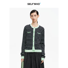 SELFWHO笑脸衣橱天丝羊毛混纺撞色针织开衫女2026春新款圆领上衣