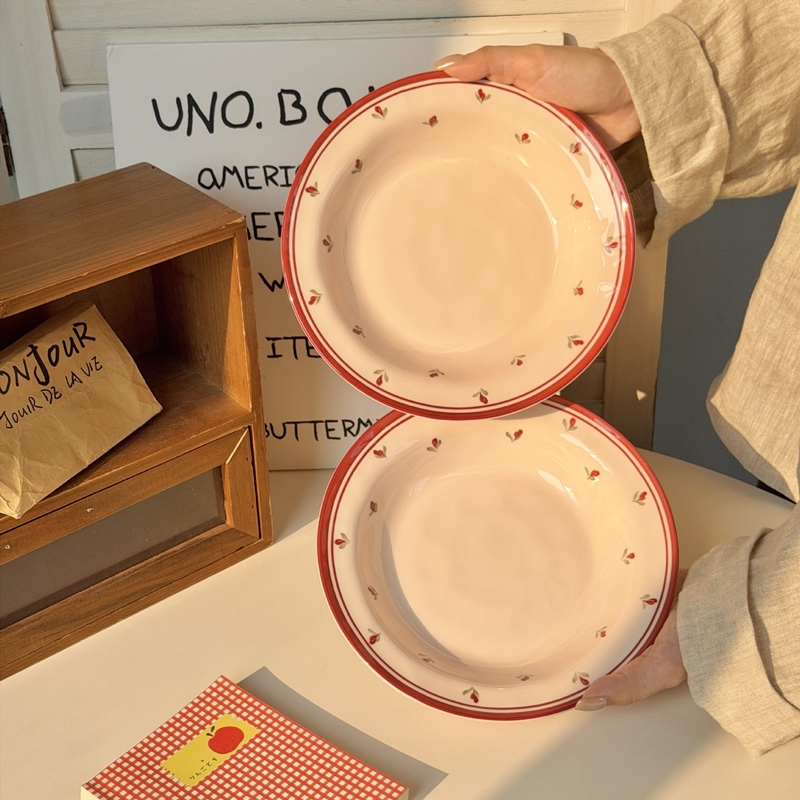 【花小语餐具碗盘】花小语时尚居家 釉下彩碗盘 奶 fufu 田园风 安全耐高温 洗碗机可用