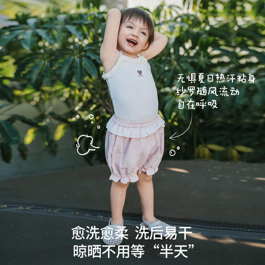 【宝宝服饰】嫚熙童装儿童花苞裤2026夏季新款女宝吸湿排汗宽松泡芙沙罗短裤 商品图2