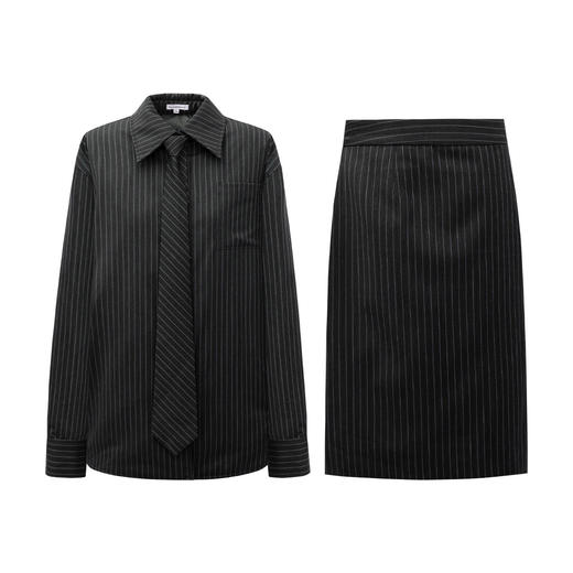SELFWHO90白鸭绒灰色条纹领带羽绒服衬衫女2025冬季新款保暖外套 商品图4