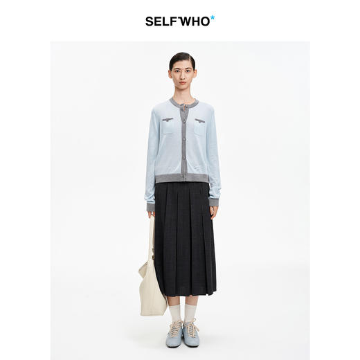 SELFWHO笑脸衣橱天丝羊毛混纺撞色针织开衫女2026春新款圆领上衣 商品图2