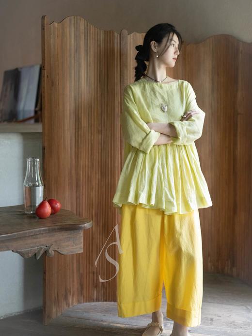 Casey Casey Orsan 26SS 酸柠绿斜纹苎麻抽褶上衣 商品图2
