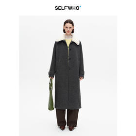 SELFWHO100%绵羊毛毛织翻领双面呢外套女2025冬新款宽松长款大衣
