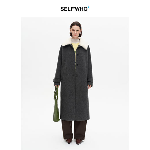 SELFWHO100%绵羊毛毛织翻领双面呢外套女2025冬新款宽松长款大衣 商品图0