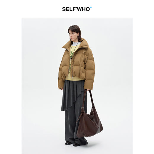 SELFWHO90白鸭绒拿铁咖高领羽绒服女2025冬季新款保暖茧型短外套 商品图2