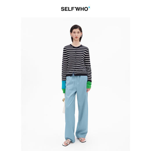 SELFWHO绵羊毛混纺经典直筒西裤休闲裤女2026夏季新款抽绳阔腿裤 商品图2