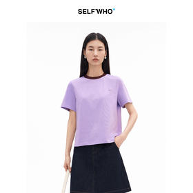 SELFWHO精梳棉撞色笑脸标短袖T恤女2026夏季新款宽松H型圆领上衣