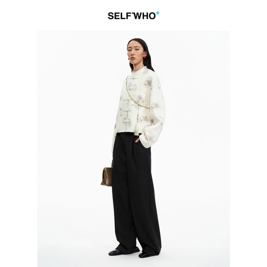 SELFWHO绵羊毛混纺新中式双面呢外套女2025冬季新款绿绒蒿花上衣 商品图3