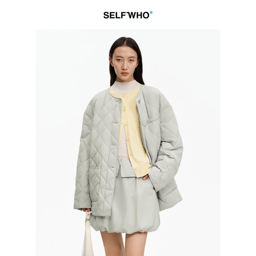SELFWHO90白鸭绒菱格纹理羽绒服女2025冬季新款宽松防风轻暖外套 商品图0