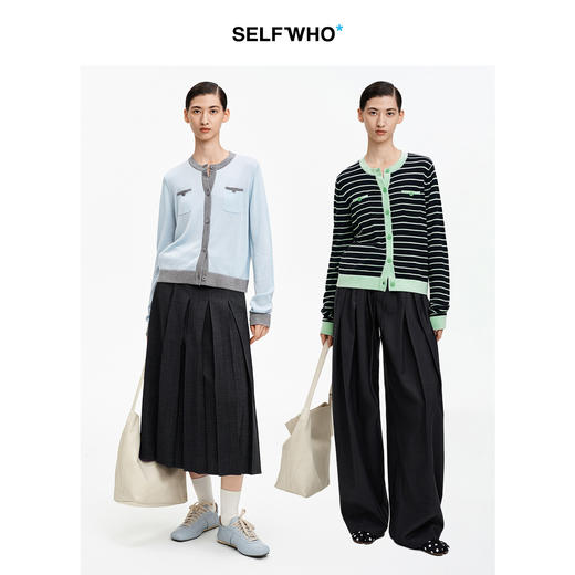SELFWHO笑脸衣橱天丝羊毛混纺撞色针织开衫女2026春新款圆领上衣 商品图1