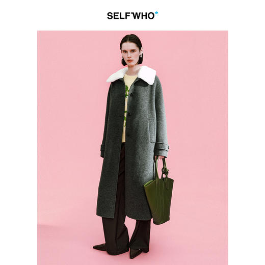 SELFWHO100%绵羊毛毛织翻领双面呢外套女2025冬新款宽松长款大衣 商品图3
