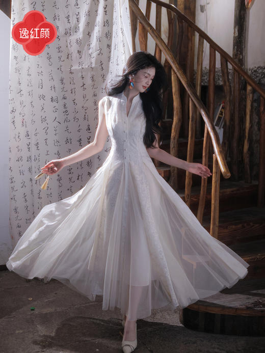 逸红颜《花织序》26夏新梦幻亮片蕾丝超大摆网纱插片提花连衣裙女 商品图0
