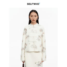 SELFWHO绵羊毛混纺新中式双面呢外套女2025冬季新款绿绒蒿花上衣
