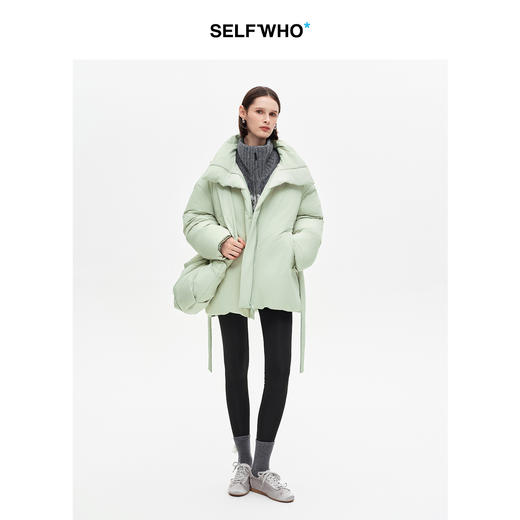 SELFWHO90白鸭绒高立领中长款羽绒服女2025冬季新款保暖绿色外套 商品图3