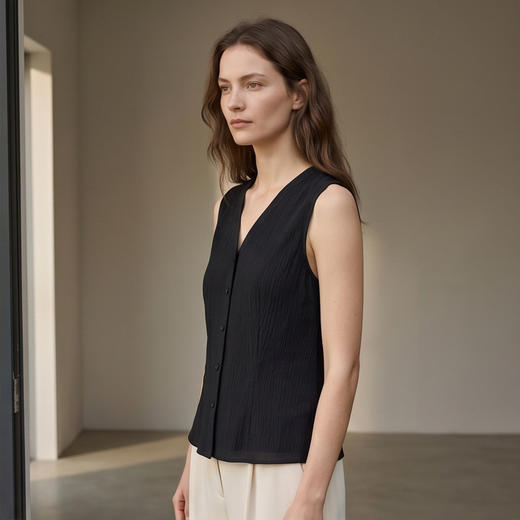 PALUOPO/PL16姆米波纹绉V领日常休闲百搭马夹ES260832Z 商品图5