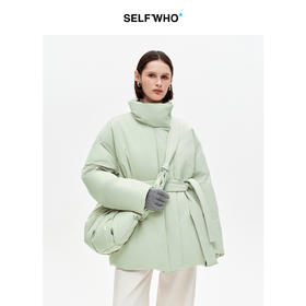 SELFWHO90白鸭绒高立领中长款羽绒服女2025冬季新款保暖绿色外套