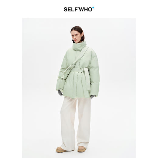 SELFWHO90白鸭绒高立领中长款羽绒服女2025冬季新款保暖绿色外套 商品图1