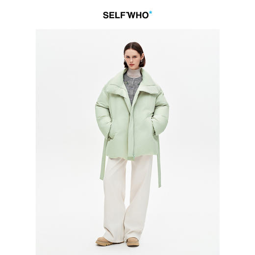 SELFWHO90白鸭绒高立领中长款羽绒服女2025冬季新款保暖绿色外套 商品图2