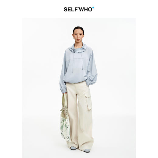 SELFWHO棉混纺户外多口袋工装裤女2026夏新款高腰宽松弯刀休闲裤 商品图1