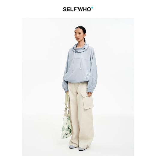 SELFWHO棉混纺户外多口袋工装裤女2026夏新款高腰宽松弯刀休闲裤 商品图2