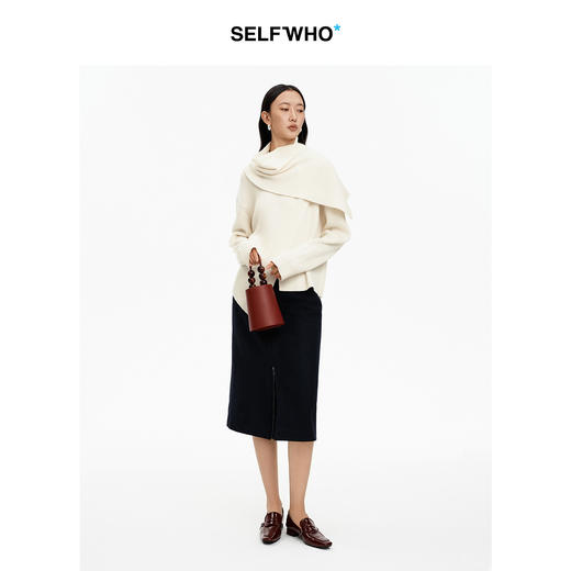 SELFWHO绵羊毛混纺一片式单面呢拉链半身裙女2026夏新款A字包臀裙 商品图2