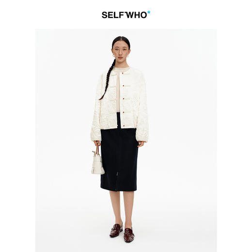 SELFWHO绵羊毛混纺一片式单面呢拉链半身裙女2026夏新款A字包臀裙 商品图3