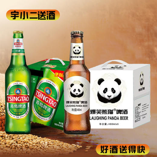 【啤酒】青岛瓶装8°P500ml*6+爆笑熊猫啤酒460ml*6 商品图0