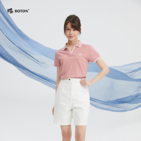 波顿夏季女士短袖高端美式休闲v领polo保罗衫短袖上衣