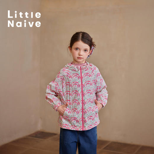 Little Naive儿童木耳边UPF50+防晒服夏季连帽外套女童凉感防晒衣 商品图1
