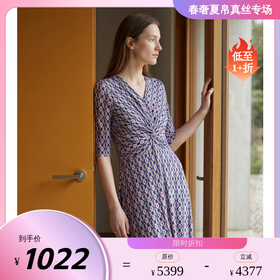 PALUOPO/PL季V领修身显瘦五分袖真丝连衣裙ES260178Z