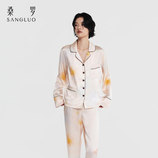 雾月花影』桑罗翻领晕染印花真丝睡衣套装100%桑蚕丝女2026年新款 商品图3
