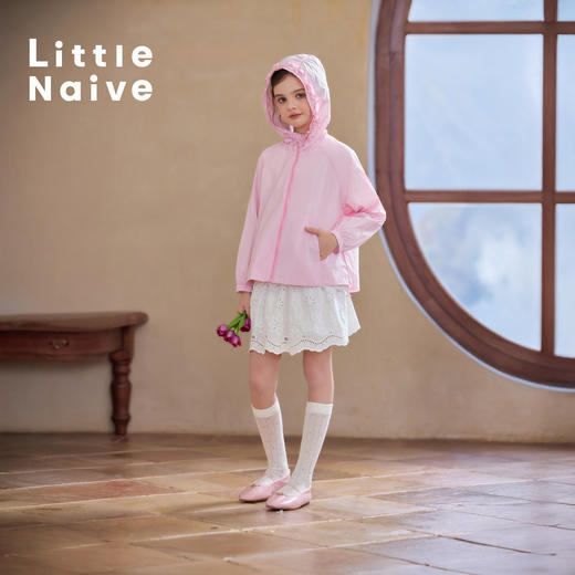 Little Naive儿童木耳边UPF50+防晒服夏季连帽外套女童凉感防晒衣 商品图3
