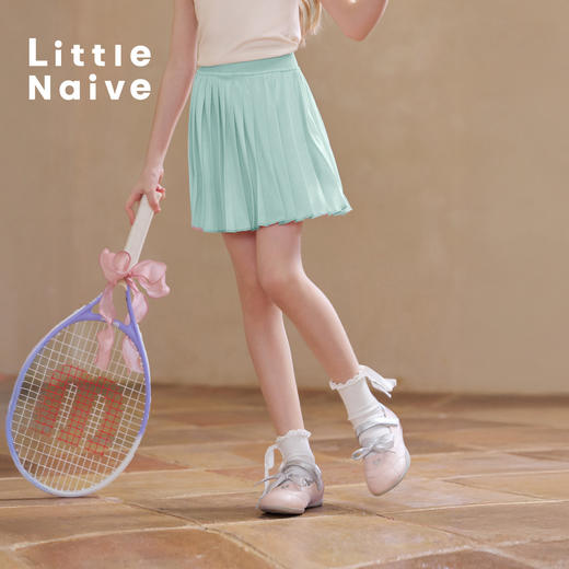 Little Naive女童缎面百褶裙裤夏季百搭时髦短裙儿童纯色半身裙 商品图4