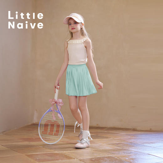 Little Naive女童缎面百褶裙裤夏季百搭时髦短裙儿童纯色半身裙 商品图2