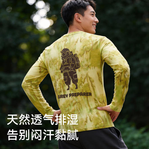 灰壳美利奴羊毛速干衣男女印花长袖户外徒步登山亲肤打底层T恤衫 商品图1