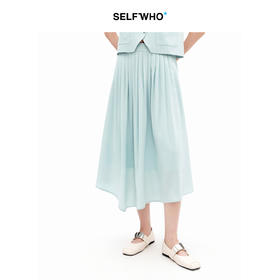 SELFWHO醋酸混纺压褶a字半身裙女2026夏季新款宽松优雅小个子半裙