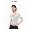 SELFWHO棉混纺不规则褶皱荡领条纹短袖T恤女2026夏季新款收腰上衣 商品缩略图0