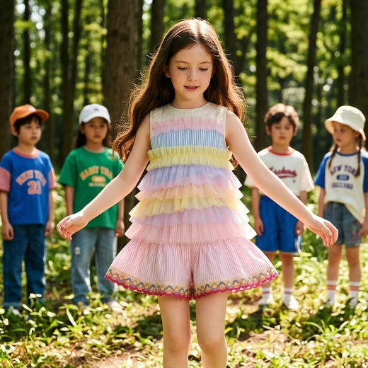 童装儿童无袖背心女童2026年夏季新款女孩条纹泡泡纱甜美上衣轻游时光背心N1262148A01NIANYI年衣 商品图8