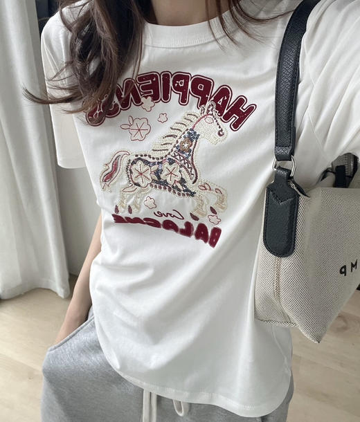 正品唐嫣EP雅*骏马刺绣圆领T恤053003 商品图13