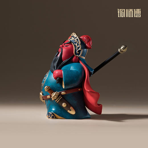 铜师傅《萌刀关羽》武财神关二爷铜摆件 办公桌书房创意工艺品 商品图2