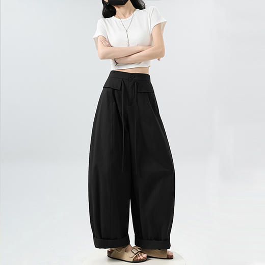 西遇日系慵懒风气球裤女2026年夏季新款高腰显瘦抽绳阔腿休闲裤SS060456 商品图2