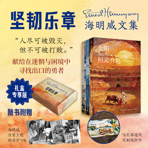 海明威作品精选 共4册 飞机盒装 赠：丝巾+明信片 老人与海流动的盛宴等 商品图1
