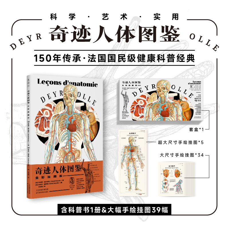 【热卖】奇迹人体图鉴（全彩挂图版，含平装科普书1册、大幅手绘挂图39幅，大16开套盒装）